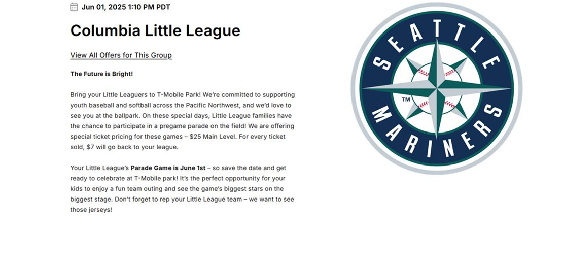 Mariners Little League Day - June 1